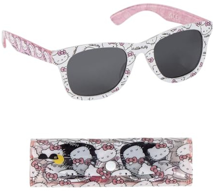 CARTOON Occhiali da sole per bambini Hello Kitty con custodia lenti rettangolari con protezione filtro UV400