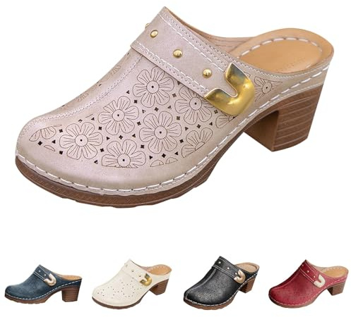 Träskor & sandaletter för kvinnor med klack, skor fram stängd rygg öppen damer sommarsandaler med blockklack tofflor andas ankelstövlar bekväma tofflor boho pantolett mode träskor, ROSA, 41 EU