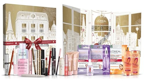 L'Oréal Paris, Calendario dell'Avvento 24 Giorni 2025, 24 Prodotti Iconici per il Make-Up, la Cura del Viso e dei Capelli, Struttura con 24 Porticine, Per un Natale Unico e Pieno di Sorprese