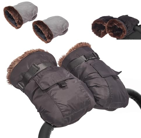 Pram Hand Huff, Universal Stroller Gloves w/Fleece Lining & Fluffy Trim | Waterproof, Windproof, Anti-Freeze Hand Warmer