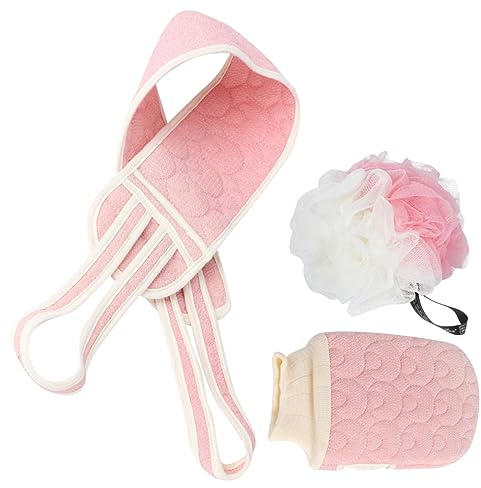 CLISPEED de Bain Pratique avec Éponge Bandeau de Dos Ensemble de Rose pour Gommage Corporel Nettoyage Facile