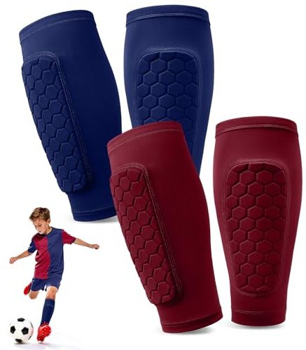 2 Paires Protege Tibias de Football, Ski Shin Guards, Protection de Mollet Respirante et Antidérapante, Protège Tibias pour Enfants Jeunes Joueurs de Football