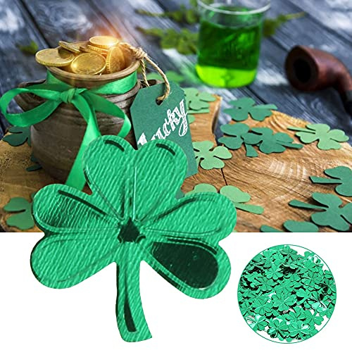 Bonbela Confeti de Fiesta de 60 G, Decoración del Día de San Patricio, Esparcimiento, Decoración de Mesa con Duende, 3 Hojas, Punto de Hierba para Globo, Bolsa de, (confeti verde de trébol de