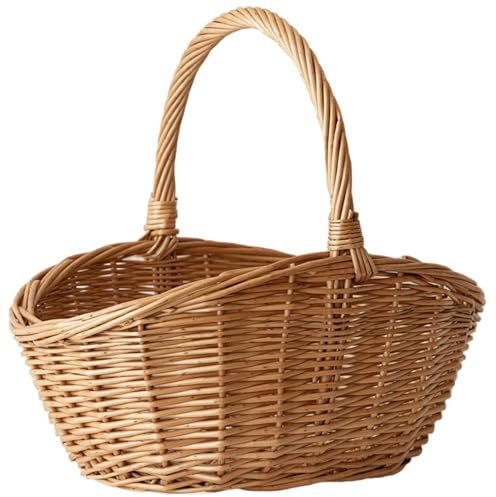 BEAHING Panier en Osier avec poignée, Panier de Pique-Nique tissé Portable de capacité pour l'organisation Fruits, légumes et Fleurs, Petit tissé