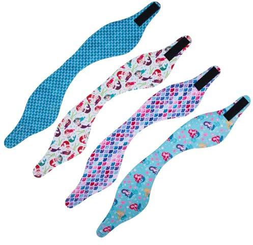 Levemolo 4 Pieces Waterproof Adjustable Swim Headbands with Ear Covers for Women and Men, Bathing Shower Ear Protection Bands for Swimming and Water Sports Assorted Style