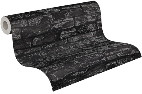 A.S. Création fleecetapet 316554 – tapet sten natur i svart – 10,05 m x 0,53 m – stentapet fleece