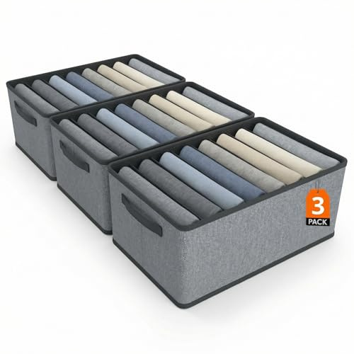 Pincho Organizador Armario, Cajas Almacenaje Ropa, Almacenamiento Hogar, Caja Almacenaje Tela con Asas Reforzadas, Organizadores de Cajones con Compartimentos - Plegables Gris