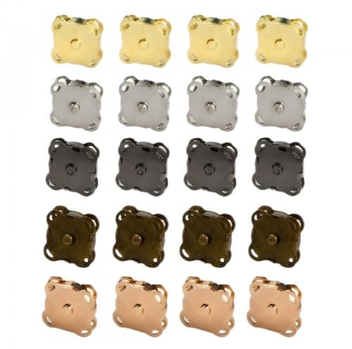 Merzio 20 Set Magnetic Snaps Buttons for Clothes, Press Studs Snap Fasteners Set for Sewing, Metal Magnetic Clasps for Bags, Purses, Handbags, DIY Craft and Clothing Accessories (5 Colors)
