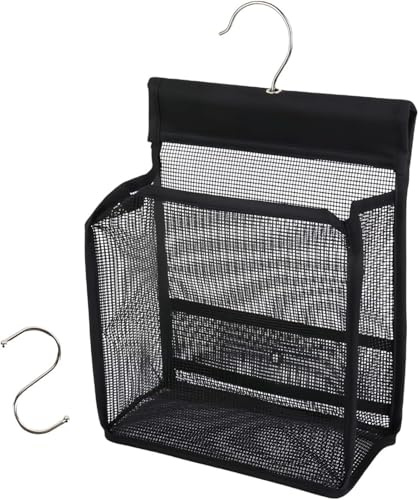 Borsa per mollette da bucato, per mollette da bucato, gancio per riporre mollette da bucato, con cesto, riutilizzabile, semplice gancio per appendere, Nero , Rete portabiancheria