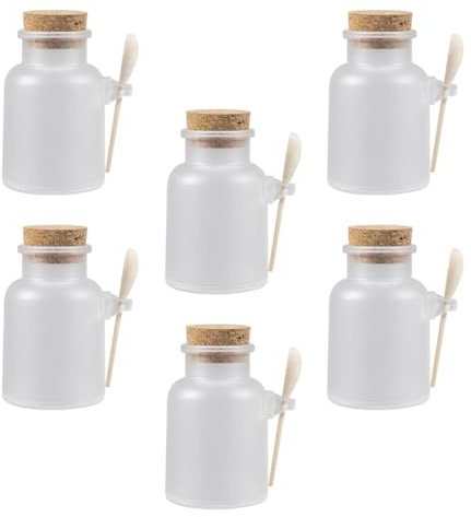 VINTORKY Lot de 6 Sets de Sets de Pots Rechargeables pour Poudre de Masque Bouchon Liège en Bois, Capacité 100g, Étanches Soins Personnels et Salons de Beauté