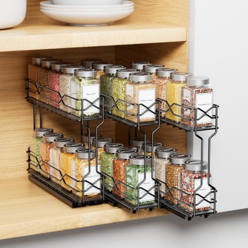 ZDDLOINP Kryddhylla utdragbar 3-pack, kryddorganisatör för skåp | Modulär 3-pack, kraftiga dubbla glidskenor, premium metallkonstruktion, enkel installation, skåporganisatör, platsbesparande