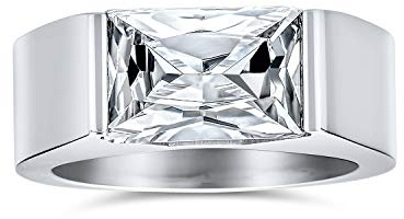 Personalizzare Geometrico 4Ctw Rettangolare Simulato Zaffiro Blu O Chiaro Cubico Zirconia Smeraldo Taglio Aaa CZ Dichiarazione Anello Di Fidanzamento Per Gli Uomini In Acciaio Inox Tonalità Argento