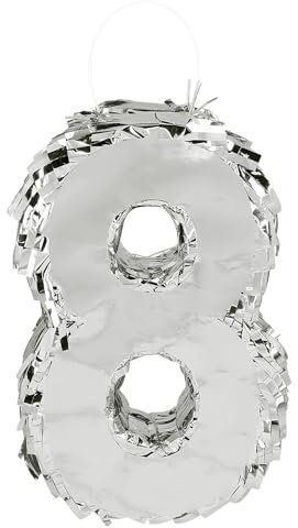 Boland - Pignatta dei numeri, 25 x 16 x 5 cm, numero lucido per anniversario e compleanno, numero, argento, decorazione, gioco da festa