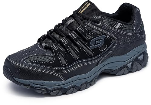 Skechers Men's Afterburn M. Fit Fashion Sneakers – Leather Upper, Memory Foam Insole, Rubber Outsole, Black/Charcoal, 14