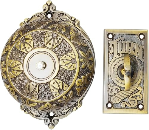 A29 Vintage Doorbell – Victorian Twist Old Fashioned Door Bell with Manual Hand Turn Chime – Solid Brass Antique Finish – Mechanical, Wireless Doorbell, DIY Installation, Decorative Classic Design