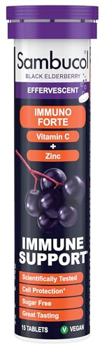 Sambucol Natural Black Elderberry Immuno Forte Effervescent Tablets | Vitamin C | Zinc | Immune System Supplement | 15 Tablets