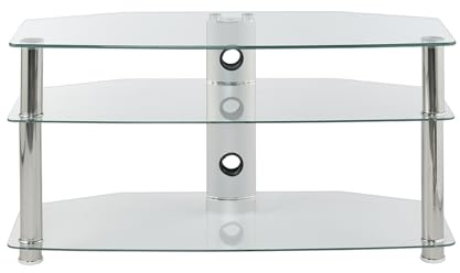 MMT Furniture Designs Ltd Clear Glass TV Stand 3 Shelf TV Console Unit with Open Storage For 32 to 47 inch TV's