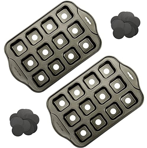 Tosnail 2 Pack 12 Cavity Mini Cheesecake Pan with Removable Bottom, All Edges Brownie Pans, Square Cupcake Muffin Pan, Small Bread Loaf Mold - Square