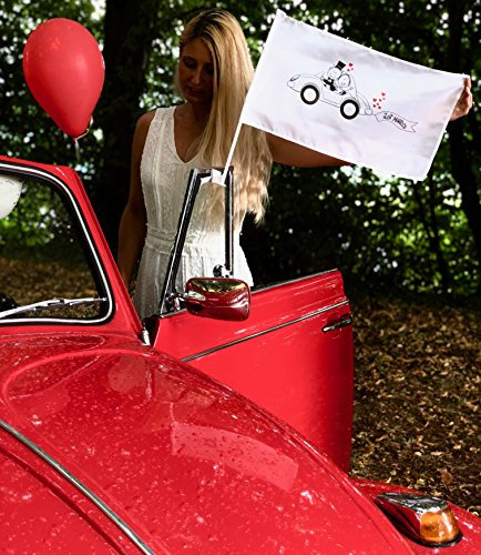 HECKBO 20x Hochzeit Autofahne Hochzeitsfahne - Hochzeitsdeko - Hochzeitszubehör accessoires - Auto Deko für Hochzeit - Autoschmuck Hochzeit - Hochzeitsgeschenk - Fahne - Hochzeitsfahne Autocorso