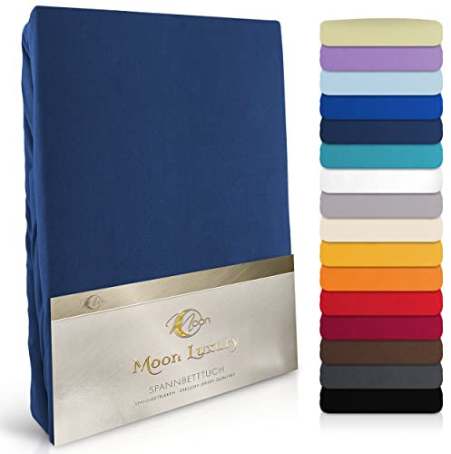 MOON-Luxury Spannbettlaken Spannbetttuch Jersey Stretch 230g/m² für Wasserbetten, Boxspringbetten und herkömmliche Matratzen (dunkelblau, 90x200-100x220)
