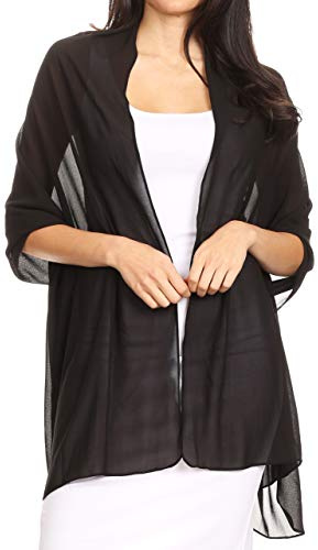 Sakkas 18225 - Jona Women Soft Sheer Chiffon nupcial Bufanda de noche Bufanda Wrap Stole - Negro - 7029