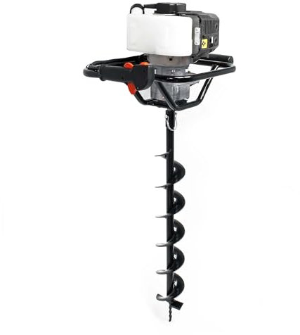 Wiltec Benzin Erdlochbohrer Set mit 100 mm Bohrer, 1,4 kW 1,9 PS 52ccm Pfahlbohrer Pflanzenbohrer