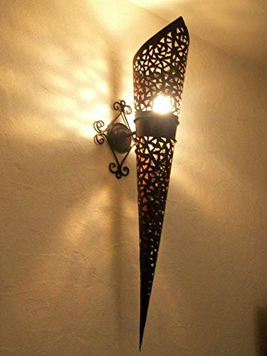 Applique Parete Torcia Ferro Battuto Marocchino 80 cm Lampada Lanterna Lampadario