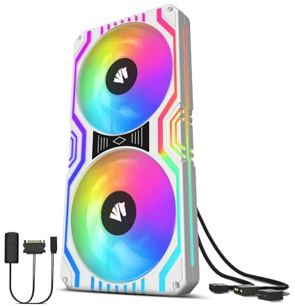 AsiaHorse Ventola per PC 2 in 1,Ventola per PC ARGB da 2 * 120 mm con 48 LED indirizzabili,Ventola del case della CPU con controllo PWM,Ventola di raffreddamento per computer, 800-1800 RPM, Bianco