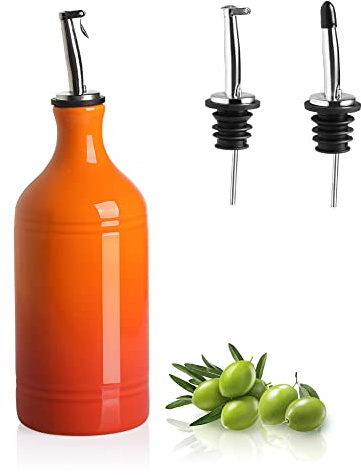 Sweejar Ceramic Olive Oil Dispenser Bottle, Gradient Orange, 15.5 Fl Oz, Suitable for Oil, Vinegar, Coffee Syrups & Other Liquids, Reusable, Sealed Mouth for Extended Shelf Life