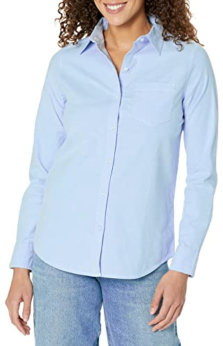 Amazon Essentials Chemise Oxford Extensible, Col Boutonné et Manches Longues, Coupe Standard (Disponible en Grande Taille) Femme, Bleu, XL