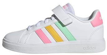 Adidas Unisex - Bambini Grand Court Court Elastic Lace And Top Strap Shoes, Cloud White/Pulse Mint/Beam Pink, 35 1/2 EU