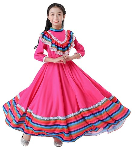 Girls Mexican Dress Folklorico Traditional Dresses Holiday Toddler Dance Skirt Kids Halloween Carnival Birthday Gowns