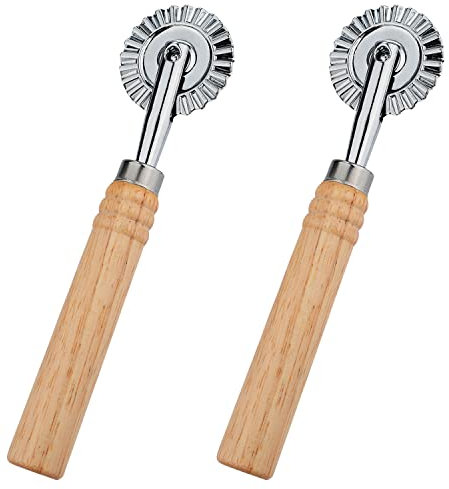 Rueda para Ravioli, 2 Piezas Rueda Corte Pasta con Mango Largo de Mader Rueda de Pasteleri de Aleación de Zinc para Cocina
