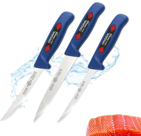 EIKASO | SOLINGEN Fischmesser Set 3 teilig perfekt geeignet für Anfänger, Profis und Fischliebhaber, Fischmesser mittelspitz, Filiermesser