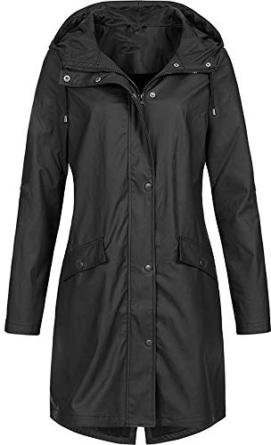 Cocila Ladies Windproof Rain Jacket Women's Windproof Long Rain Jacket Outdoor Hoodie Overcoat Solid Coat Women's Coat Casual Women Jacket (Black, L)