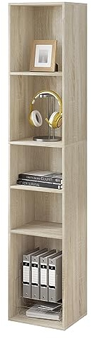 WOLTU Libreria a 5 Scomparti Aperti, Libreria Verticale a Colonna, Scaffale Angolare Autoportante, per Soggiorno, Ufficio e Studio, in Truciolare,Rovere Chiaro, 30x26x151cm, SK034hei