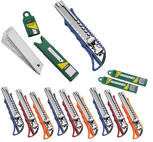 10 Profi Cuttermesser Teppichmesser inkl. 30 Ersatzklingen | 18mm Klinge | sicherer, stabiler Klingenrraster |