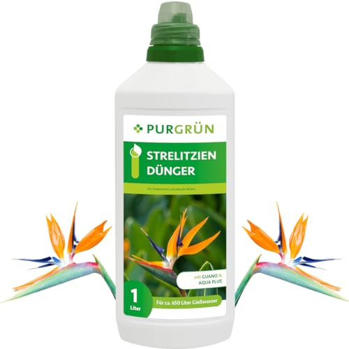Purgrün® Strelitzien-Dünger 1 Liter – Für prächtige Blüten & gesundes Wachstum – Schnelle Wirkung – Premium-Flüssigdünger mit Spurennährstoffen – Blumendünger für 400 Liter Gießwasser