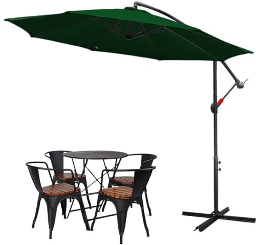 Tubiaz Parasol déporté 300 cm à manivelle avec support, protection UV, imperméable pour balcon jardin terrasse, vert