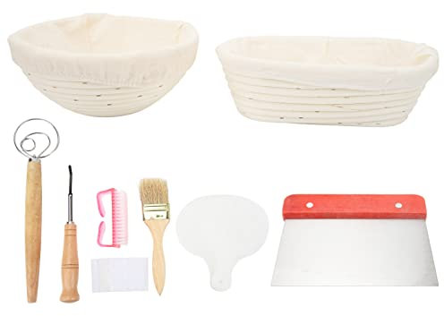 Cesta Redonda para Prueba de Pan Banneton de 10,2 Pulgadas para Masa Madre, Kit de 28 Cuencos para Hornear con Masa Levantante, Cestas de Masa Fermentada de Caña Ovalada de 8,7