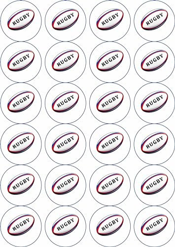 24 x PRECUT Edible Rugby Ball Cupcake Fairy Cake Wafer Decoration Toppers