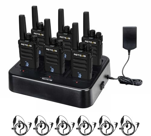 Retevis RT668H Walkie Talkies, 2 Way Radio with Screen, Long Range Walkie Talkies with 6 Way Charger, Rechargeable Radio Communication, PMR446 License Free for School, Security(6 Pack, Black)