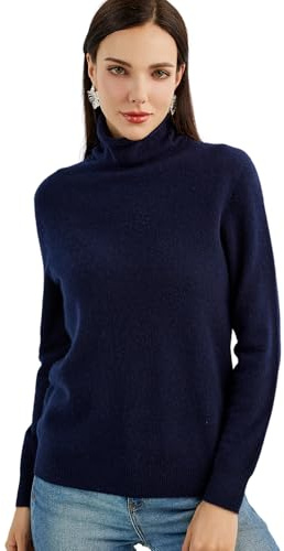 Chanyarn 100 % ren kashmir damtröja polokrage långärmad varm mjuk 2024 höst vinter stickad pullover, marinblå, L