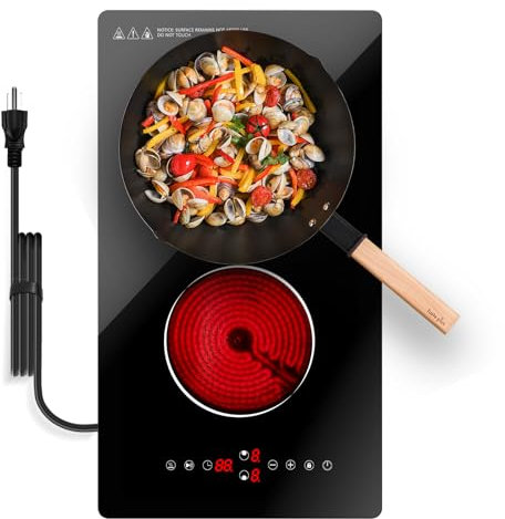 Borrallio Placa Vitrocerámica 2 Fuegos, 3000W Cocina Eléctrica Doble con Control Táctil, 9 Niveles, Temporizador, Bloqueo Infantil, Compatible con Todo Tipo de Ollas, Encastrable y Sobremesa, 220V