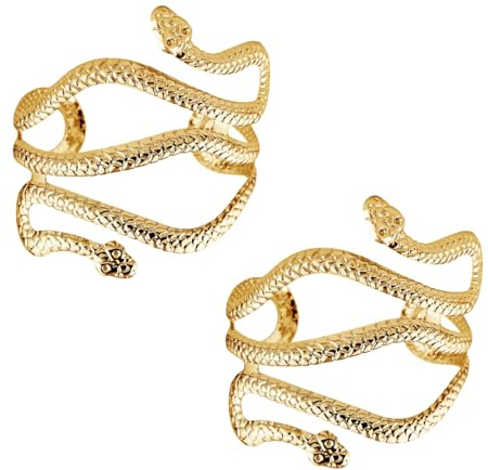 BORFUE 2pcs Gold Snake Cuff Bracelet Alloy Armband Upper Arm Bracelet Vintage Snake Upper Arm Cuff for Halloween Cosplay Party