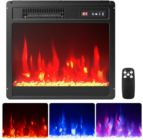 TANGZON 18 Recessed Electric Fireplace, Inset Freestanding Fire Heater with Flame Colors, Brightness, Remote Control & Thermostat (18, 750W/1500W, 3 Flame Color, 5 Brightness)