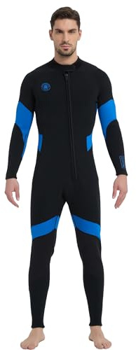 Lemorecn Wet Suits for Men, 2mm Ultra-Stretch Neoprene Wetsuits for Men Front Zipper Full Body Diving Suit for Water Sports (UK0201-BLUE-L)