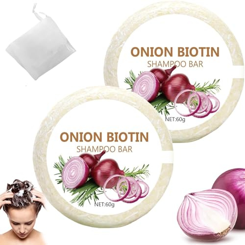 Onion Biotin Shampoo Bar,Nourrissants Purifiants Oignon Biotine Shampooings Savon Pour Pousse Cheveux,60g Oignon Shampooing Savon,Hydratant Oignons Shampooing Romarins Cheveux Savons Barres (2pcs)
