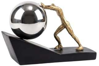 Leomarch Moderne Sisyphus-Skulptur (Gold & Chrom) – Motivierende Sportlerfigur mit Spiegel-Kugel auf schwarzer Base – Griechische Mythologie Dekoration für Büro oder Wohnzimmer