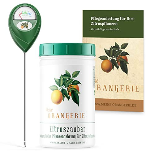 Meine Orangerie Zitrus-Pflegepaket Piccolo: Starker Zitrusdünger + nützlicher Feuchtigkeitsmesser + hilfreiche Pflegebroschüre
